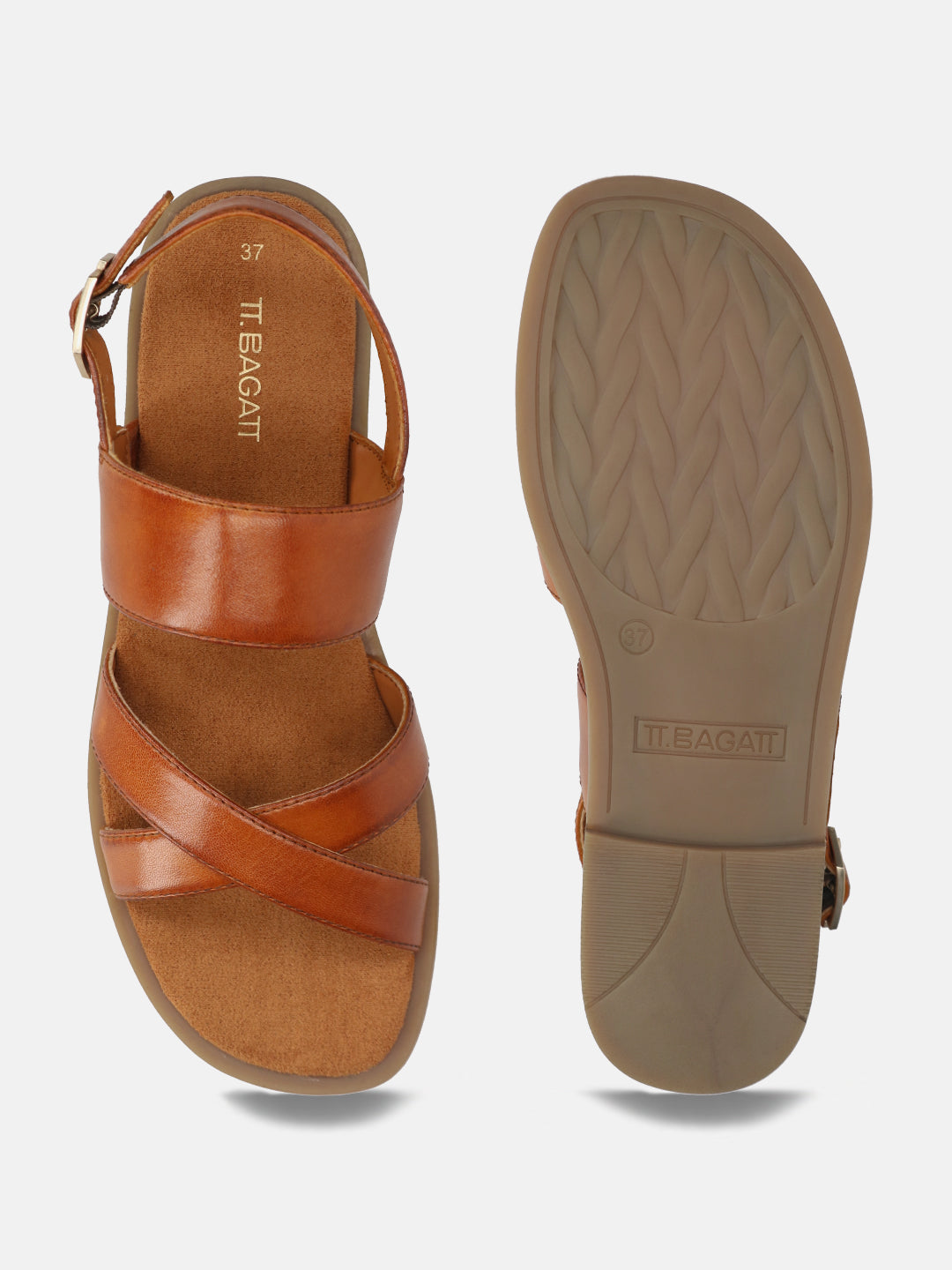 TT.BAGATT Yasha cognac Premium Leather Flat Sandals