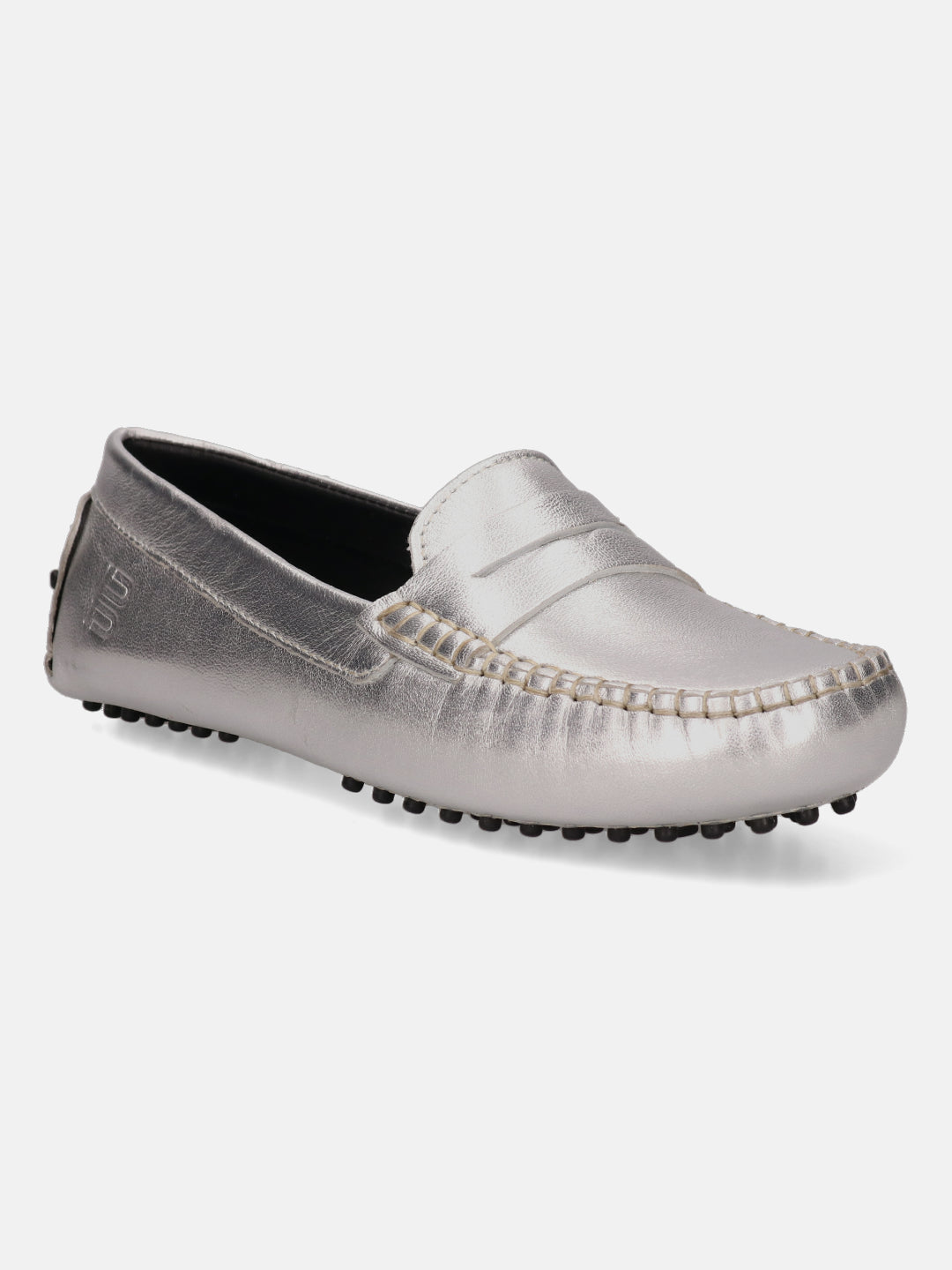 Lilly Silver Leather Driver Shoes