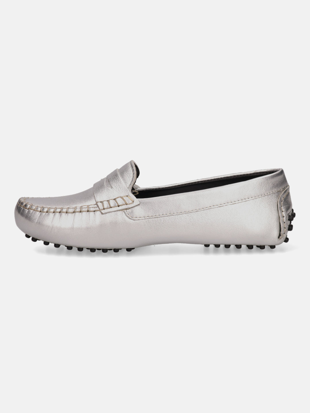 Lilly Silver Leather Driver Shoes