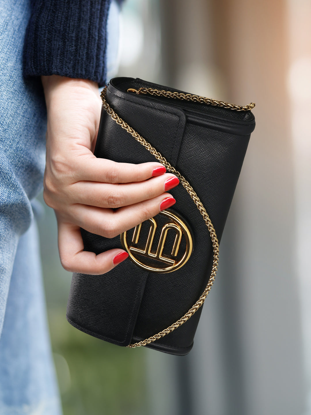 BAGATT Black Saffiano Leather Clutch