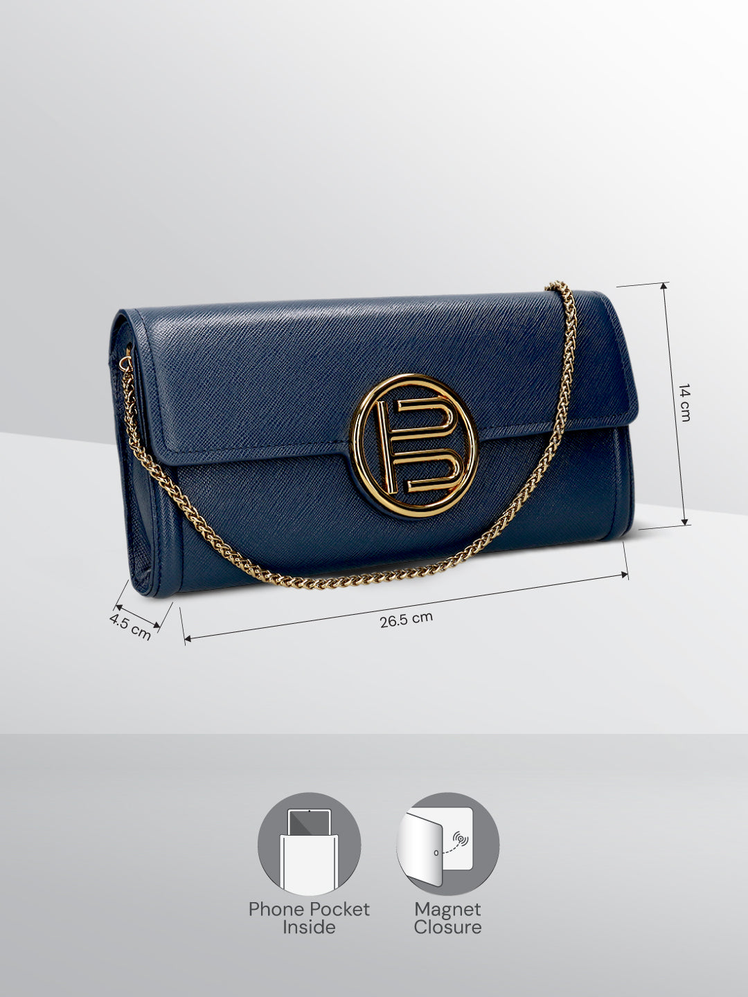 BAGATT Blue Saffiano Leather Clutch