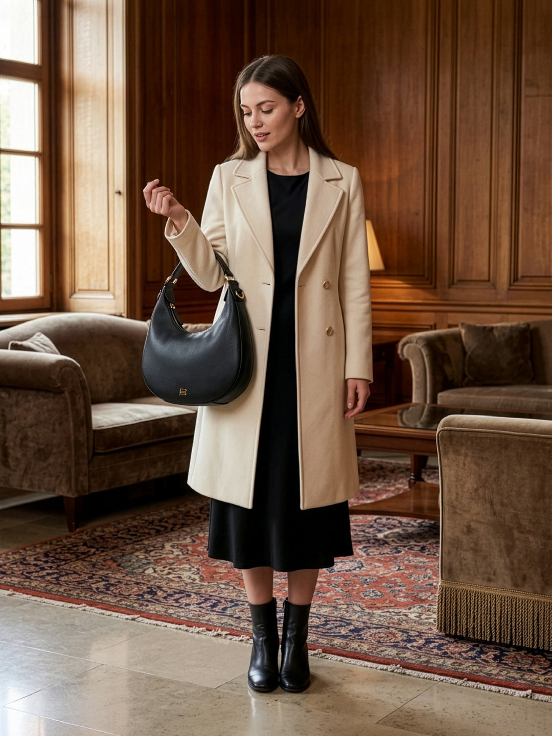 BAGATT Black Wax Leather Small Hobo bag