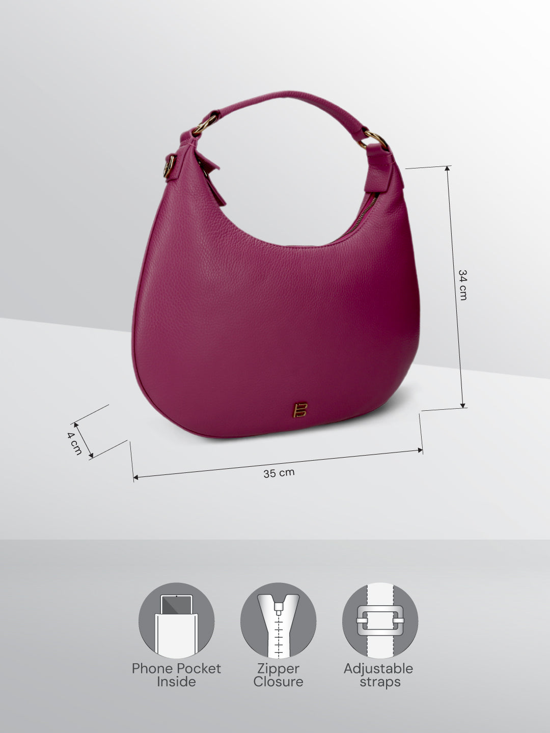 BAGATT Fuschia Wax Leather  Small Hobo bag