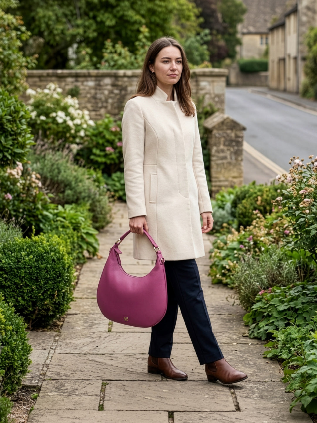 BAGATT Fuschia Wax Leather Small Hobo bag