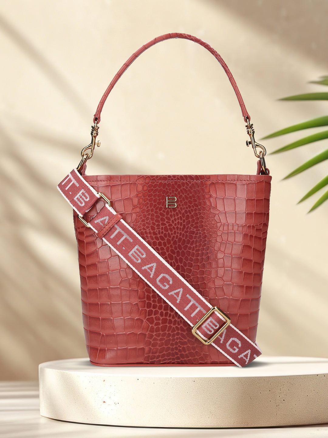 BAGATT Brick Croco Leather  Basket Hobo Bag