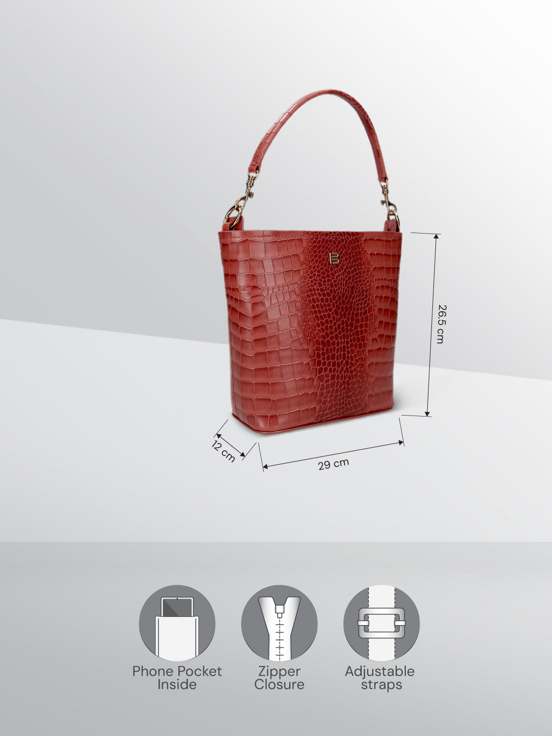 BAGATT Brick Croco Leather  Basket Hobo Bag