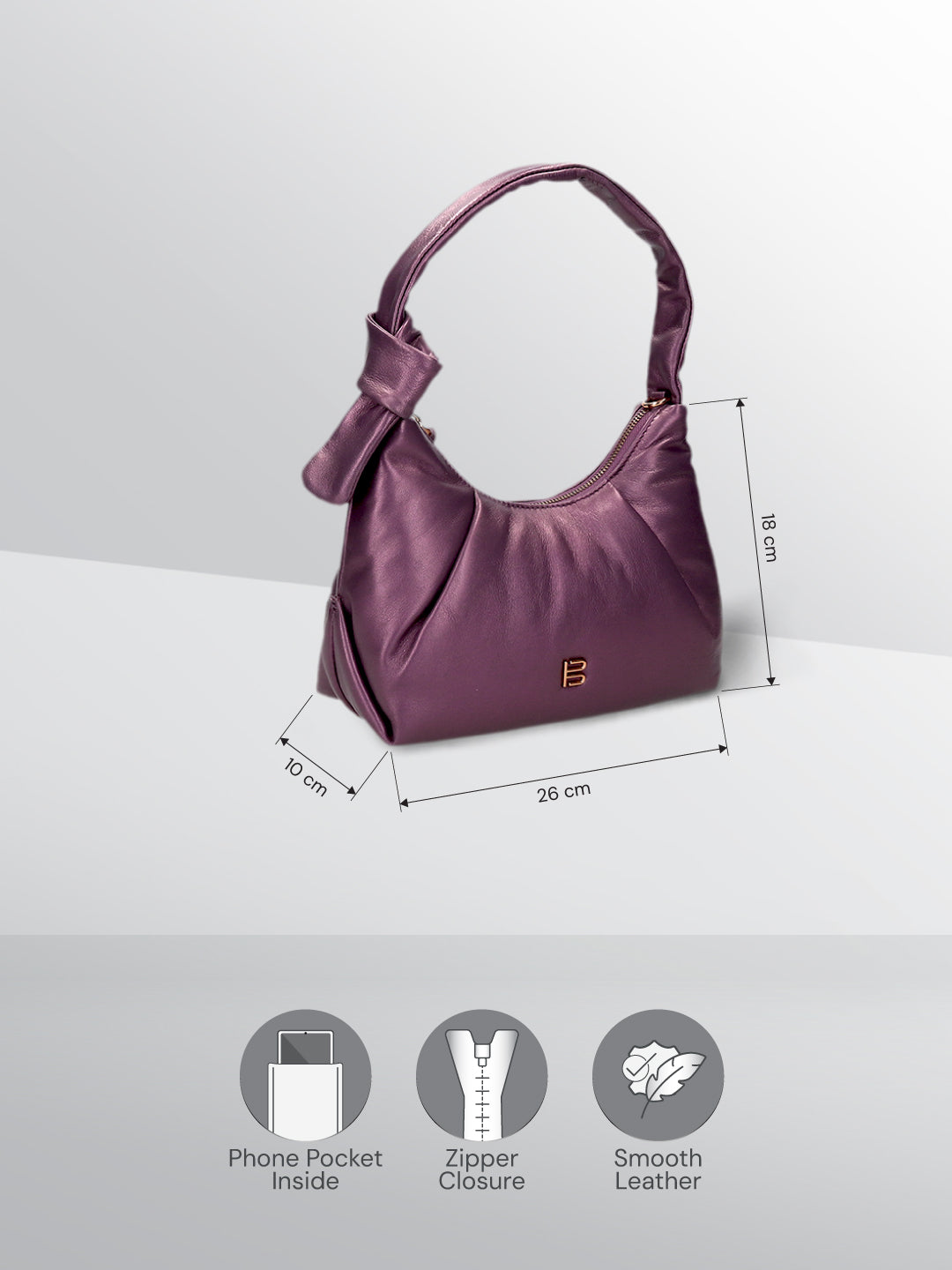 BAGATT Plum   Soft Metallic  Leather Mini Bag
