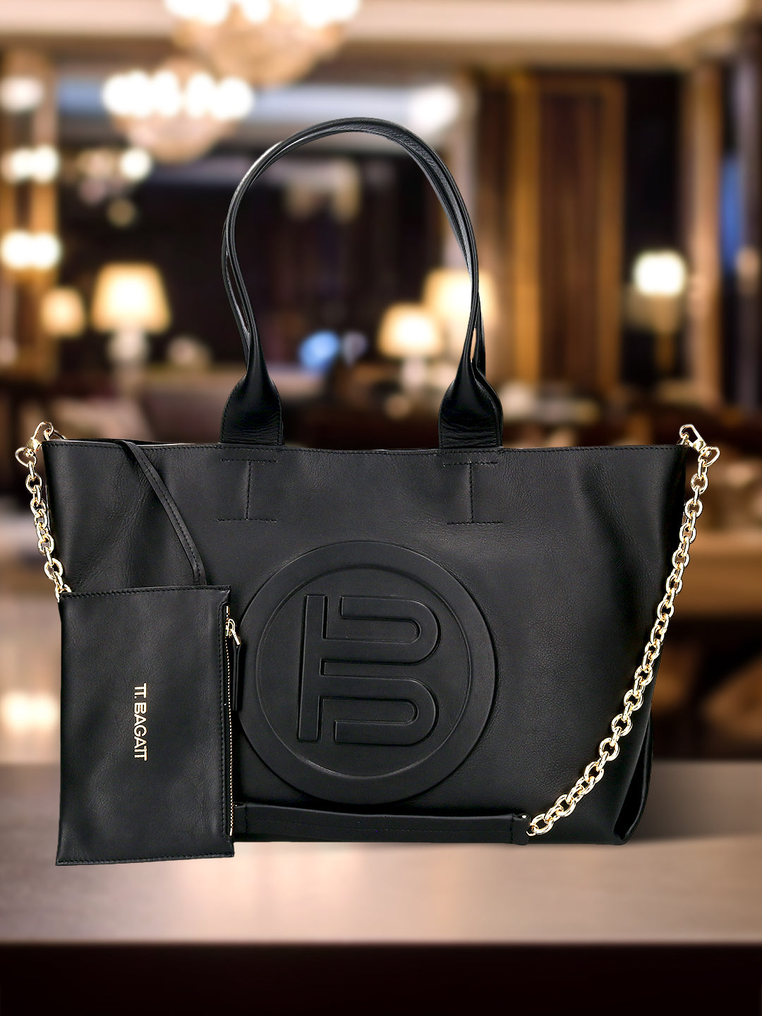 BAGATT Black Plain Leather Tote Bag