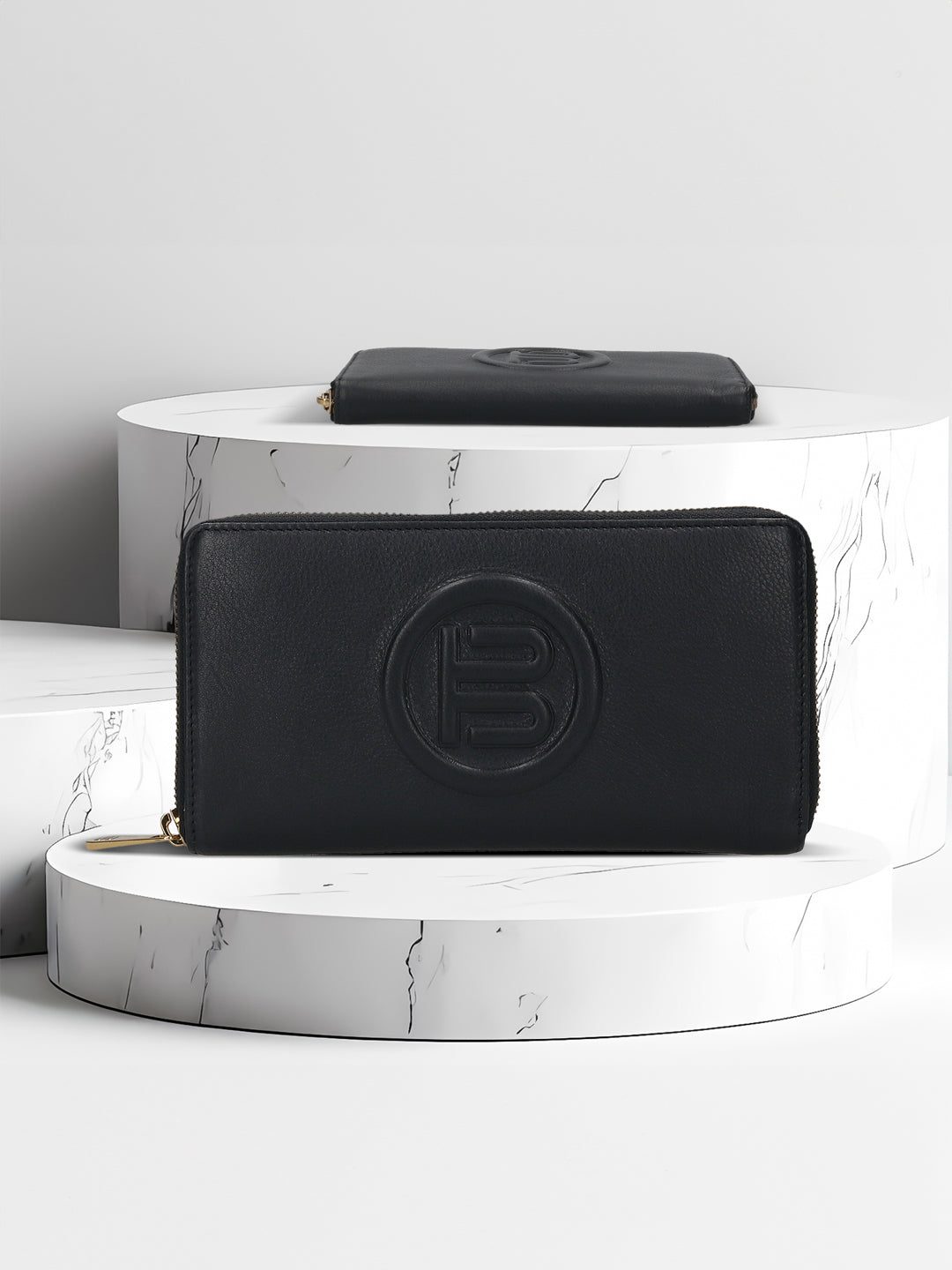 BAGATT Black Plain Leather Zipped Long Wallet