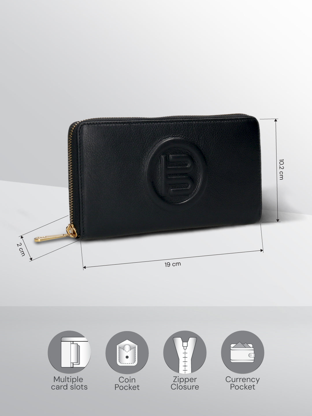 BAGATT Black Plain Leather Zipped Long Wallet
