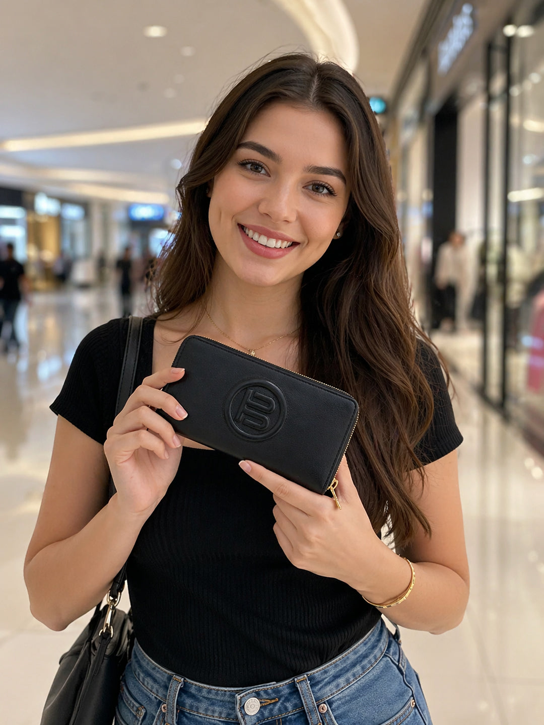 BAGATT Black Plain Leather Zipped Long Wallet