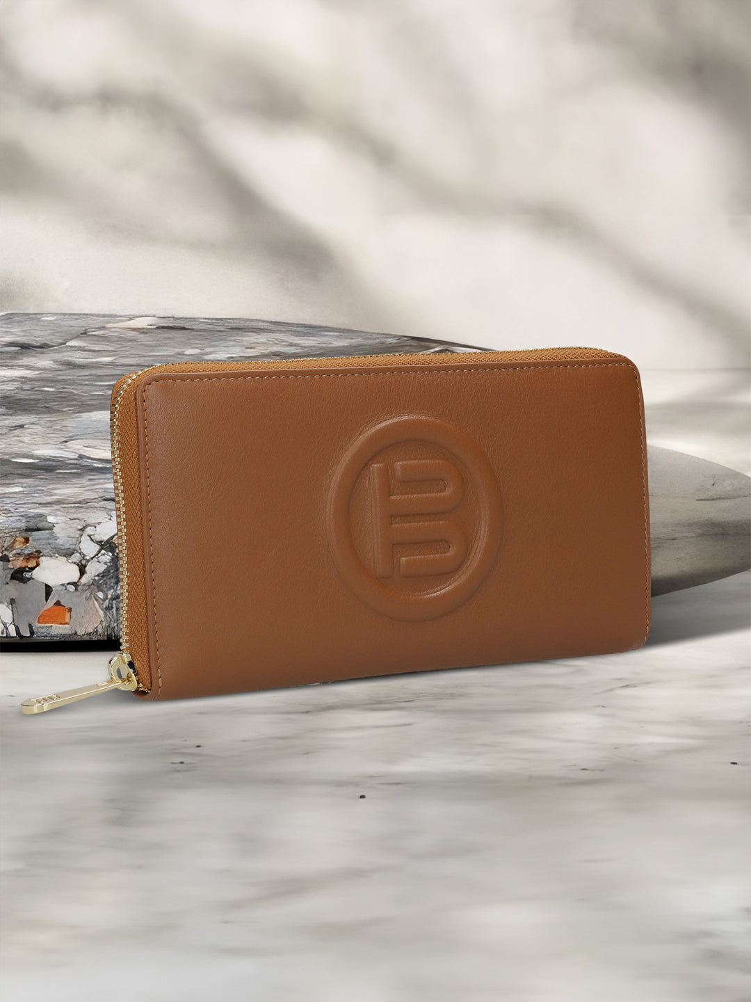 BAGATT Tan Plain Leather Zipped Long Wallet