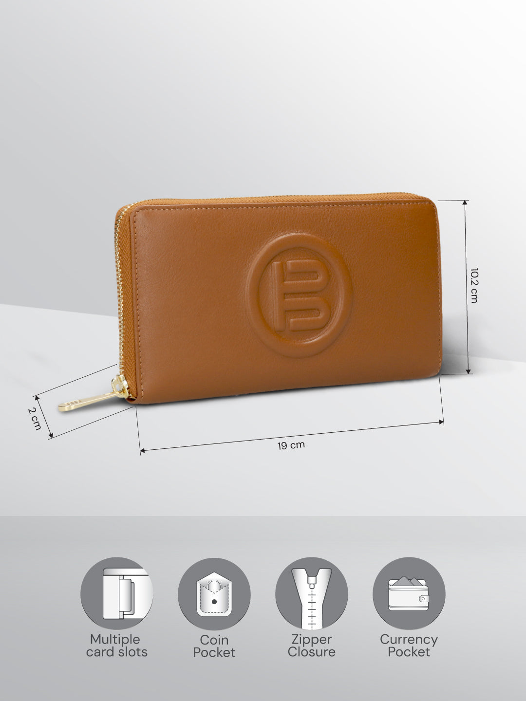 BAGATT Tan Plain Leather Zipped Long Wallet