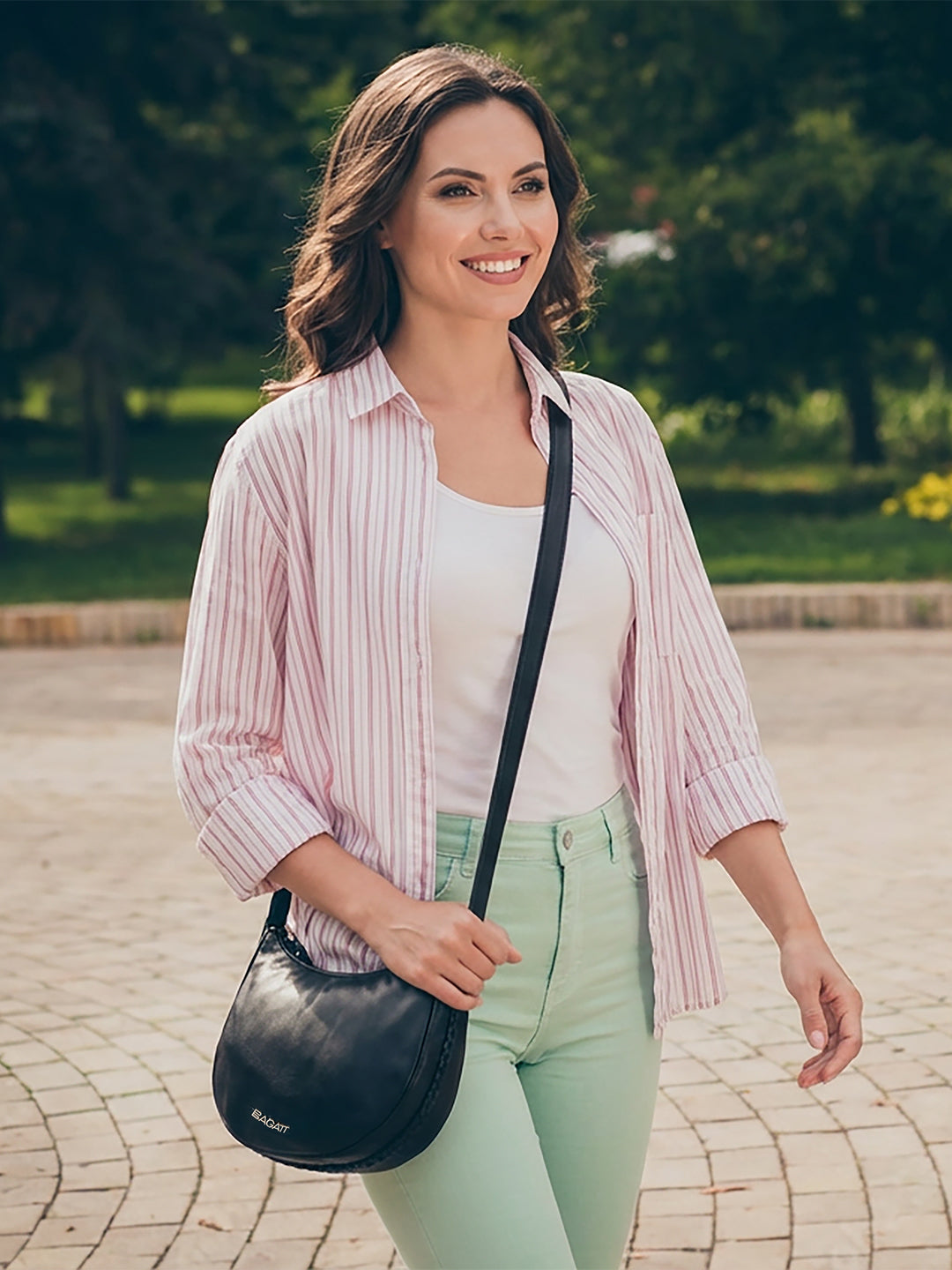 Bretna Black Leather Weaved Shoulder Bag