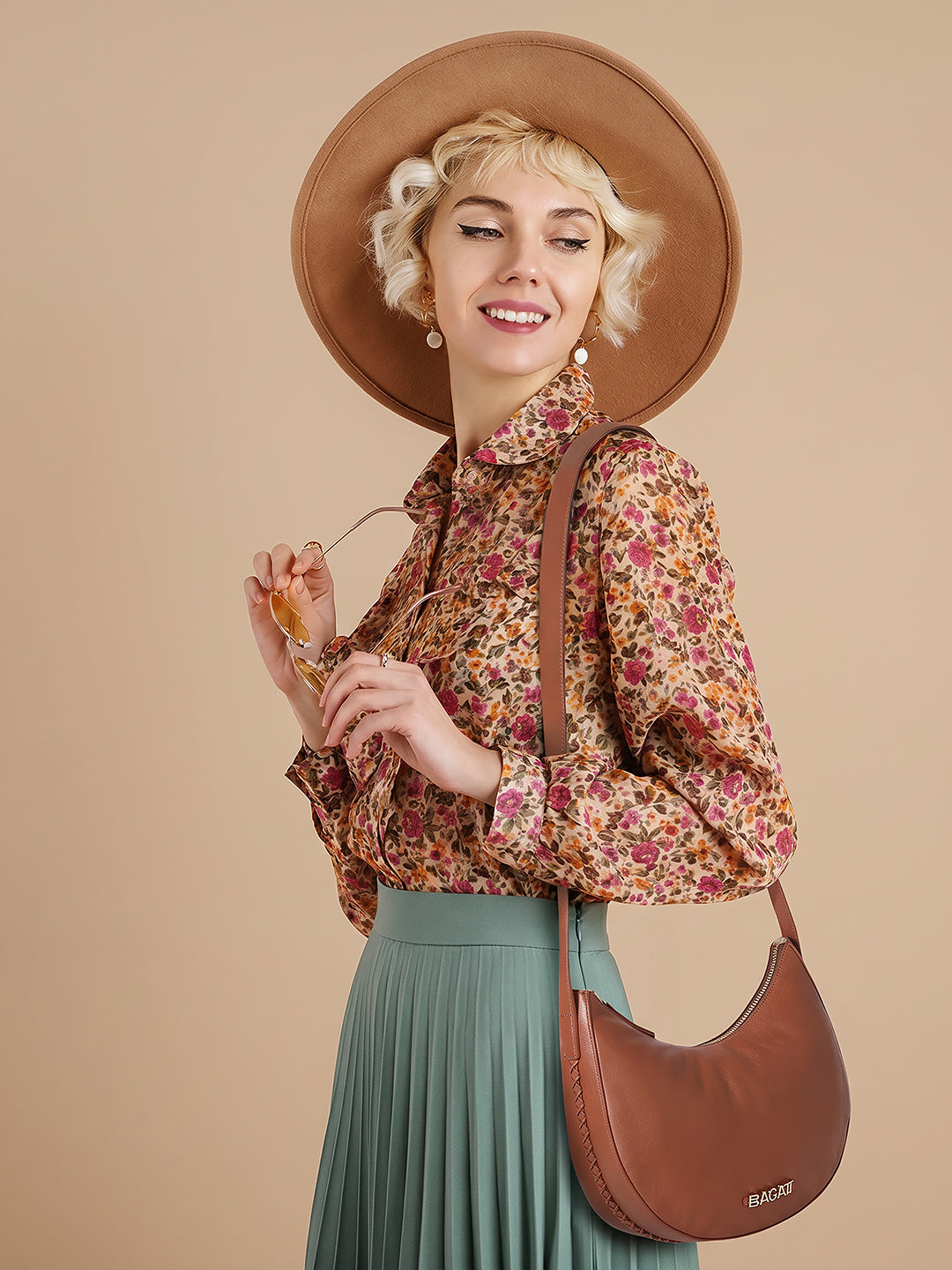 Bretna Brown Leather Weaved Shoulder Bag