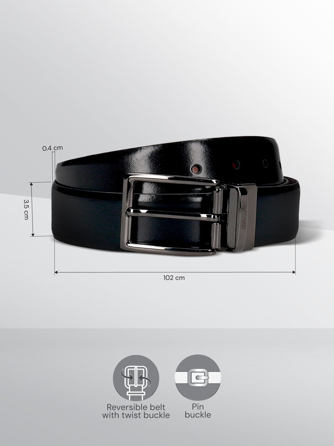 BAGATT Black  Italian Leather Reversible Belt
