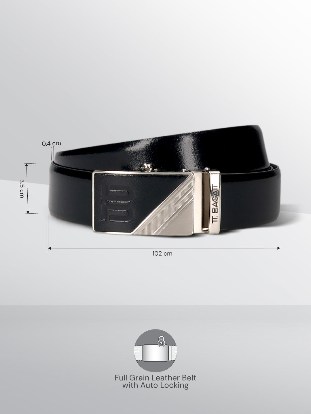 BAGATT Black Full Grain Italian Leather Non-Reversible Belt