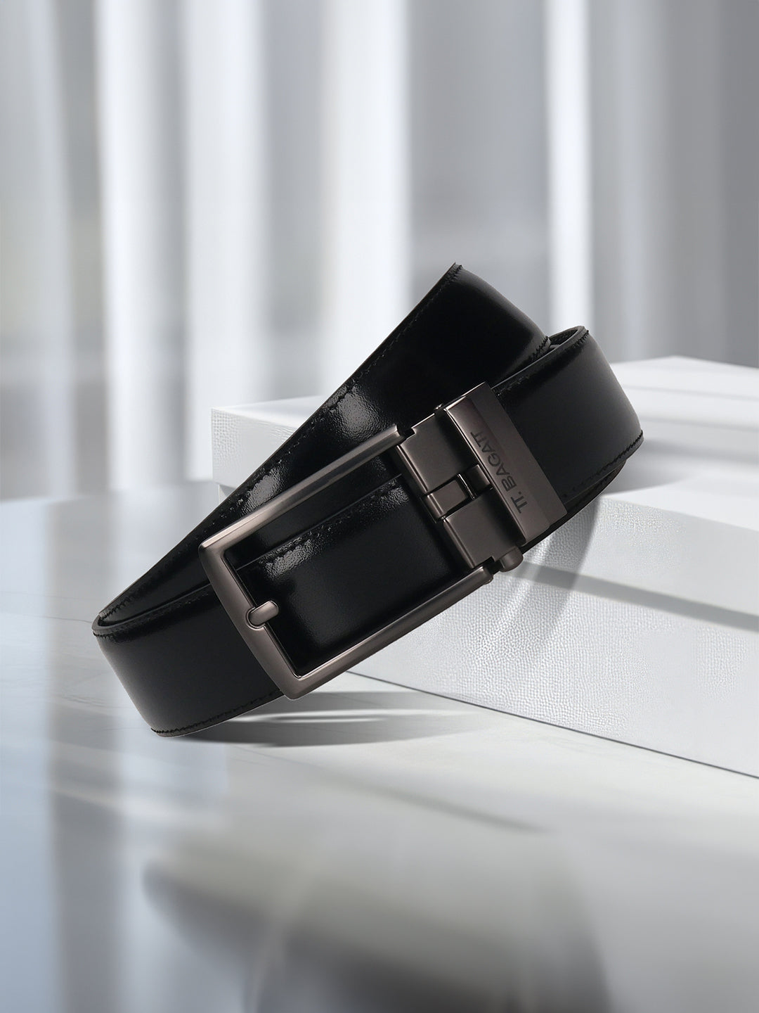 BAGATT Black Full Grain Italian Leather Non-Reversible Belt