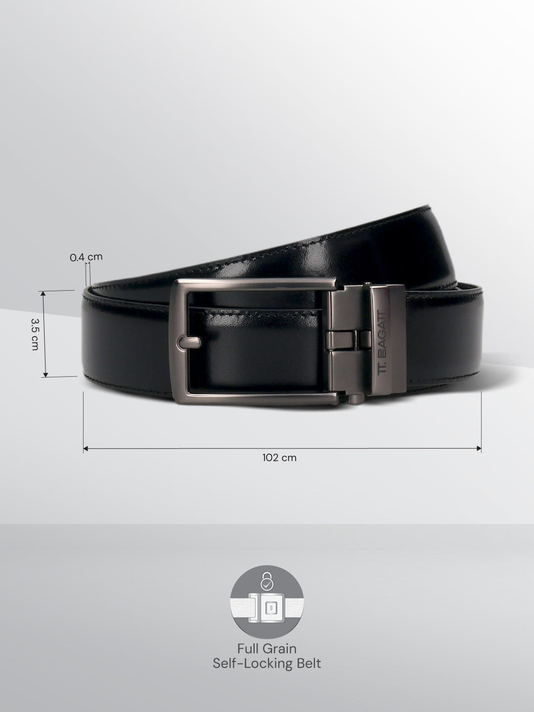 BAGATT Black Full Grain Italian Leather Non-Reversible Belt