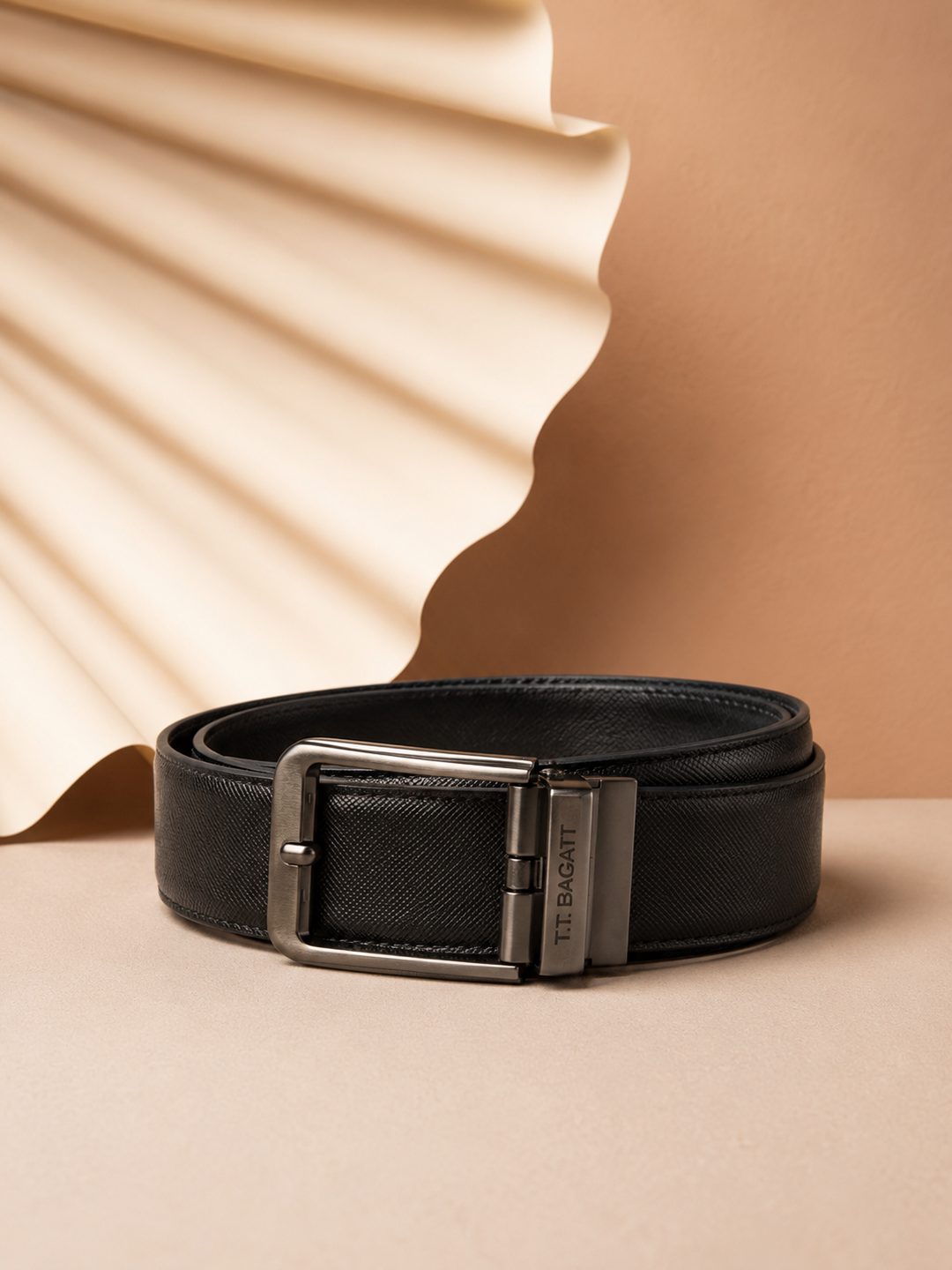 TT.BAGATT Black  Italian Leather Non-Reversible Belt