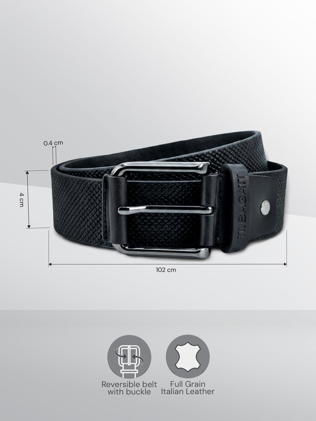 TT.BAGATT Black  Italian Leather Non-Reversible Belts