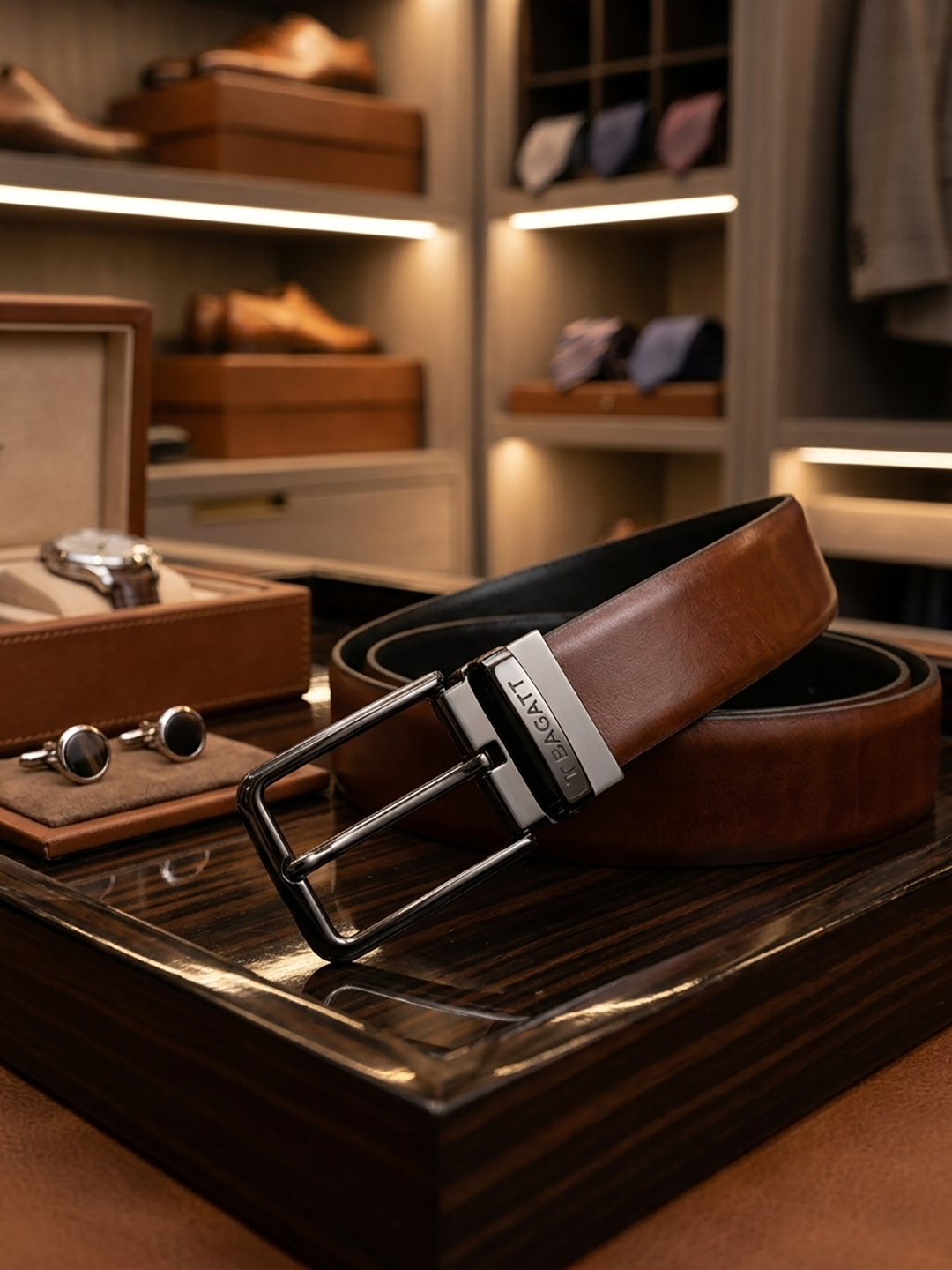 TT.BAGATT Black/Light Brown Italian Leather Reversible Belt