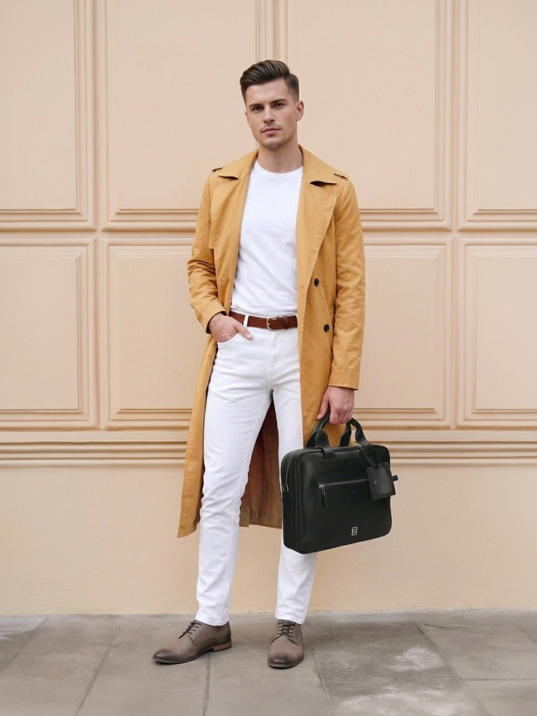 BAGATT Black Wax Leather Laptop Bag