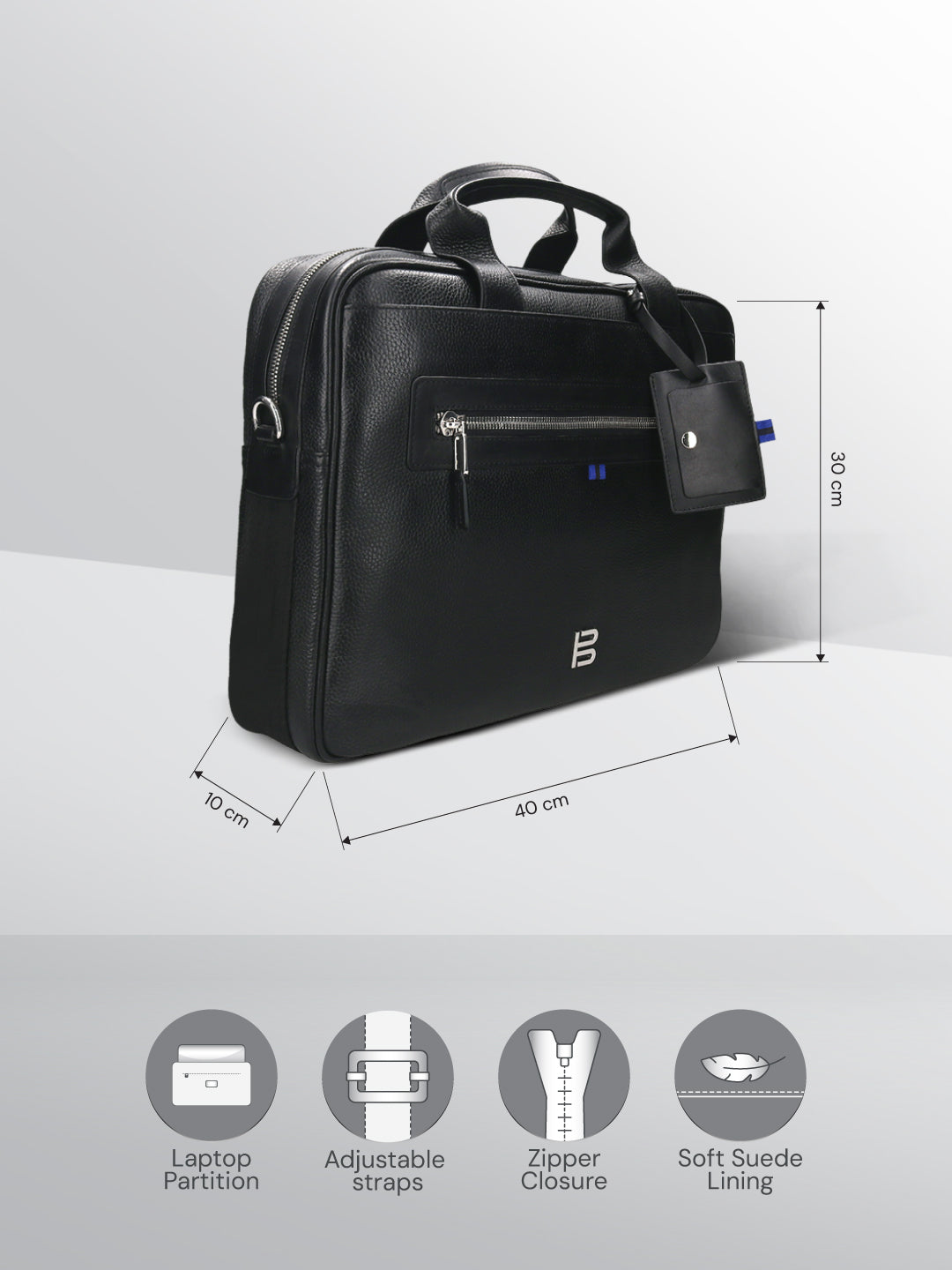BAGATT Black Wax Leather Laptop Bag