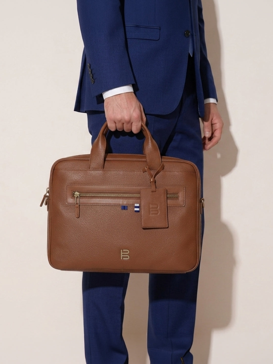 BAGATT Light Brown Wax Leather Laptop Bag