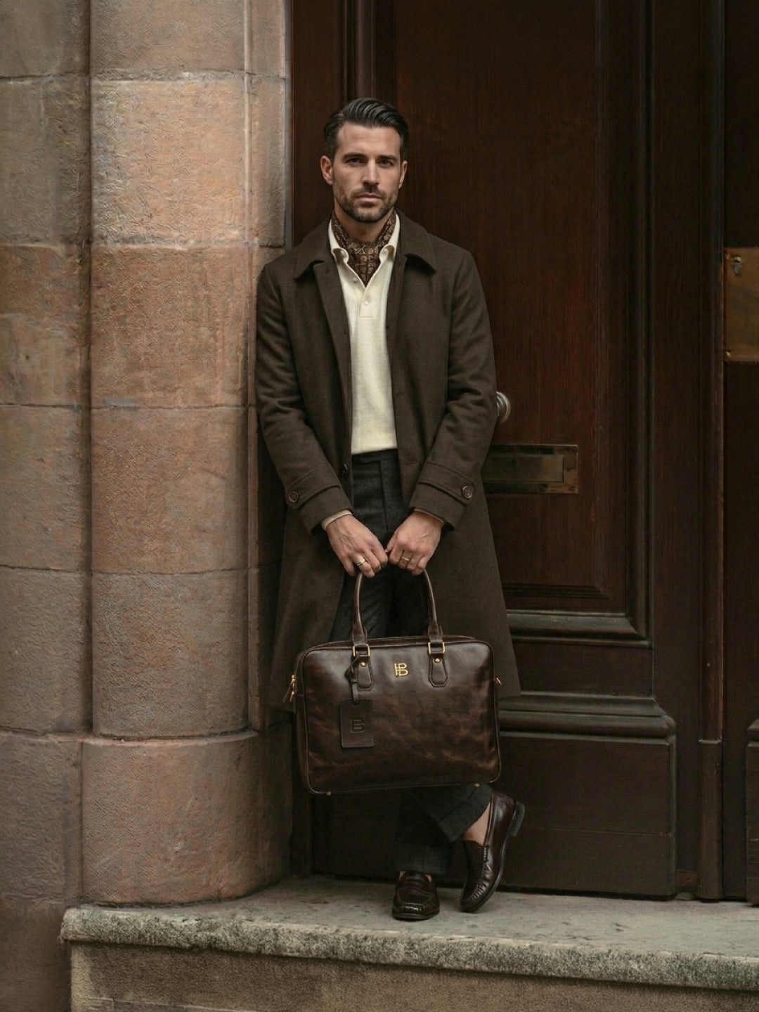 BAGATT Dark Brown Oily Roma Leather Laptop Bag