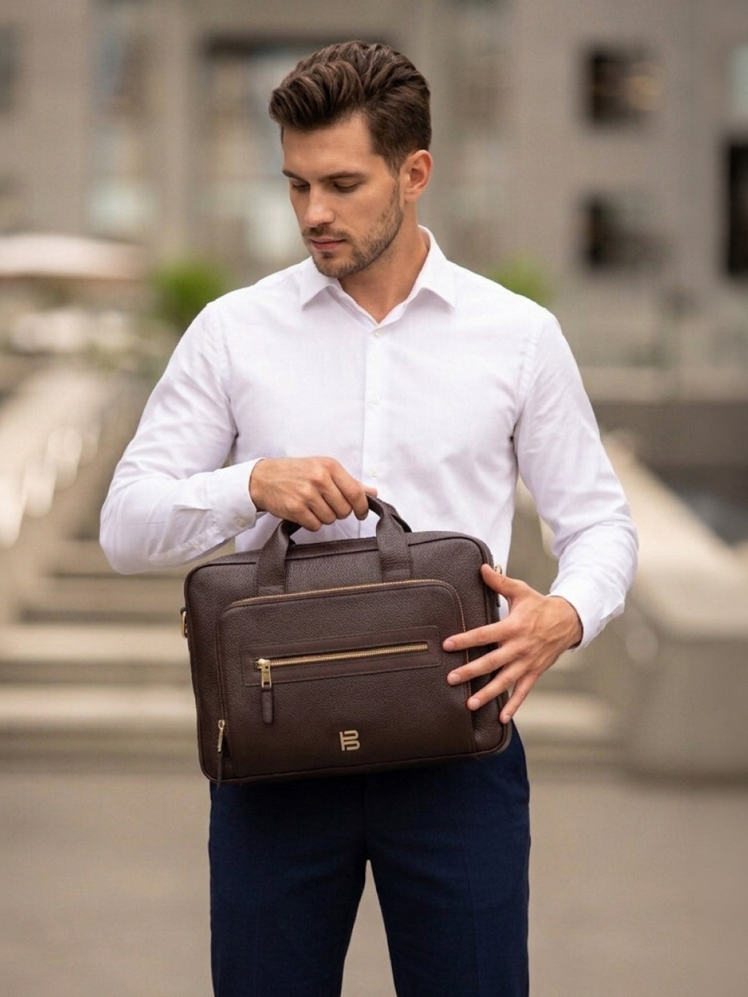 BAGATT Dark Brown Wax Leather Laptop Bag