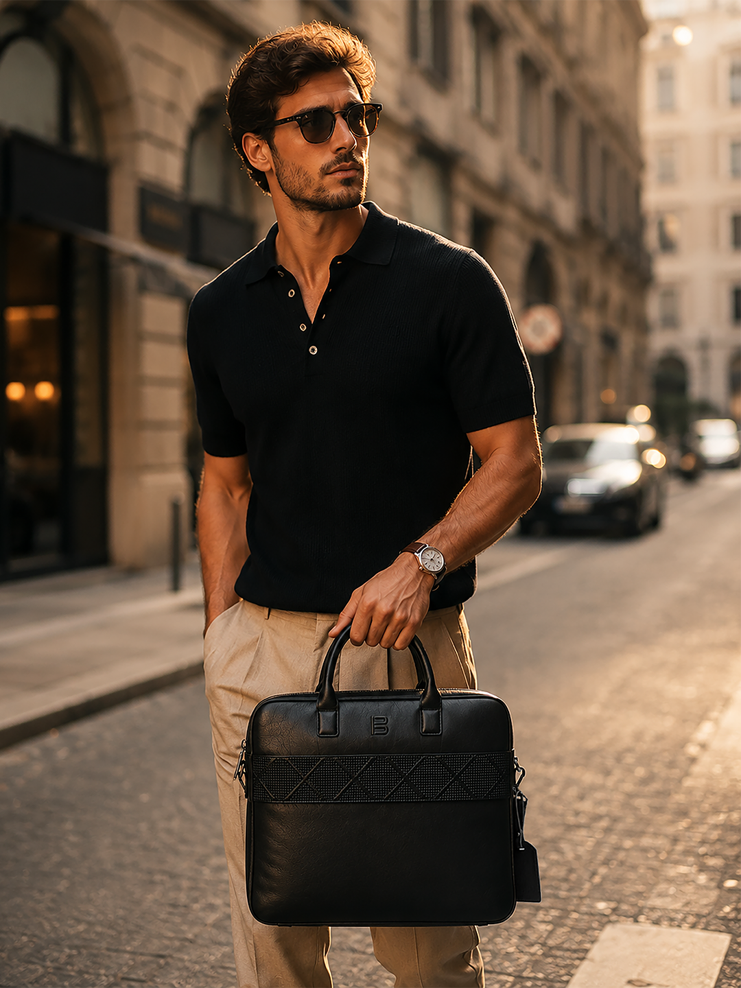 Black Nappa Leather Laptop Bag