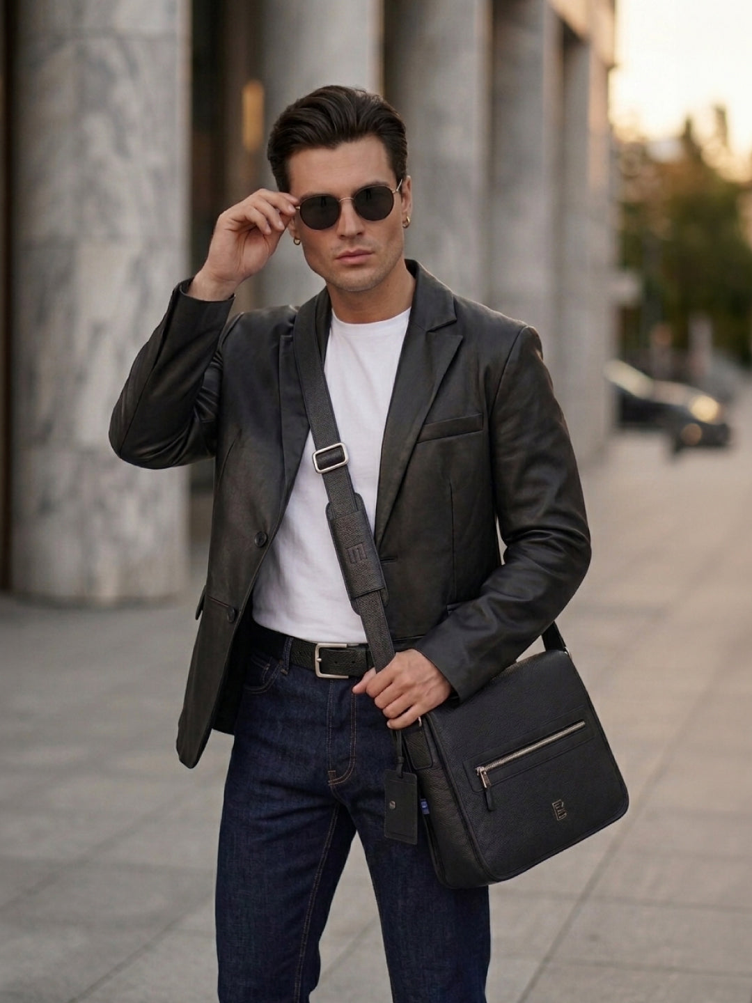 BAGATT Black Wax Leather Messenger Bag