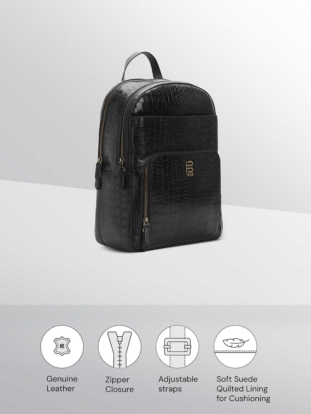 BAGATT Solofra Black Leather Bagpack