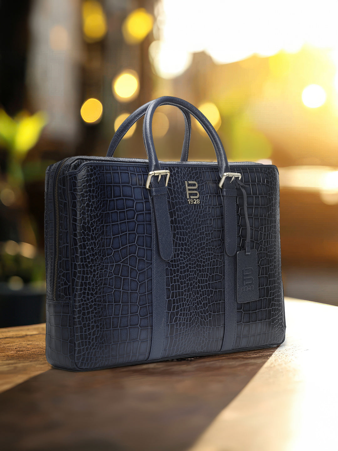 BAGATT Solofra Blue Leather Laptop Bag