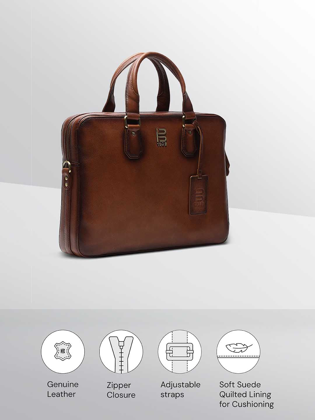 BAGATT Solofra Mid Brown Leather Laptop Bag