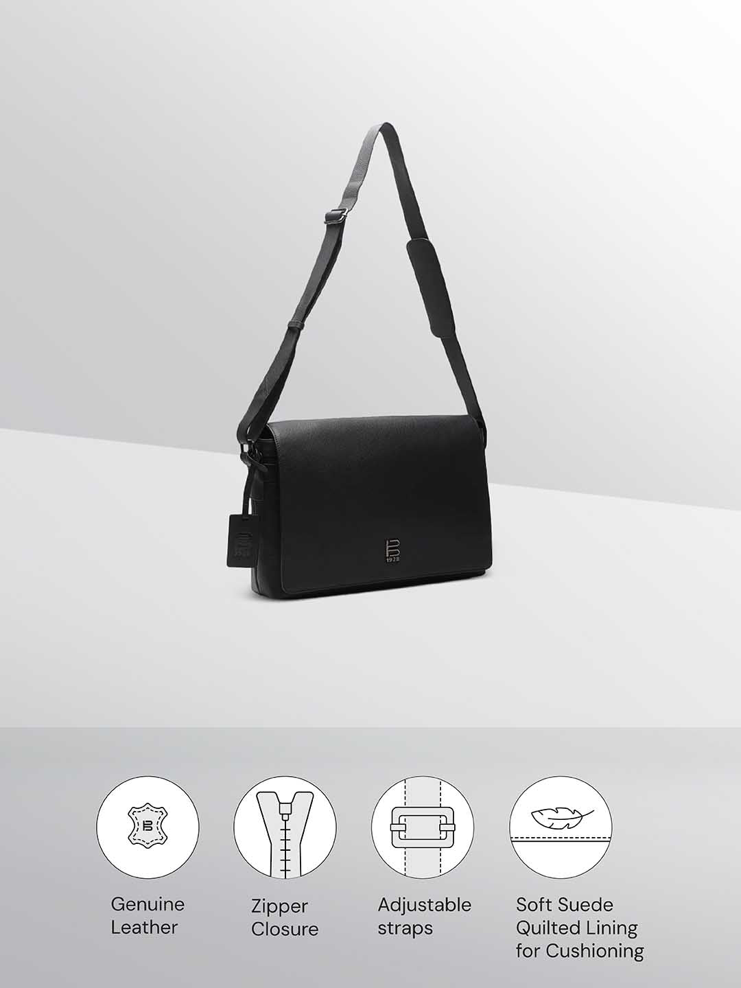 BAGATT Novara Black Leather Messenger Bag