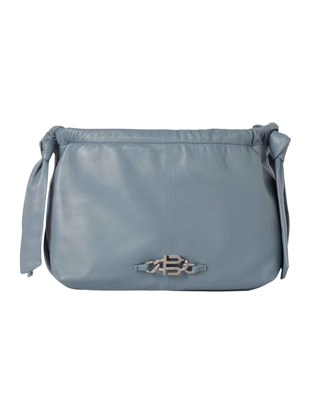 Solza Blue Leather Knotted Shoulder Bag