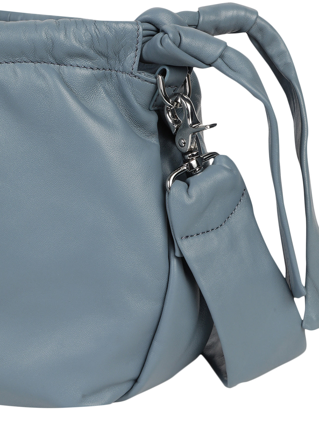 Solza Blue Leather Knotted Shoulder Bag