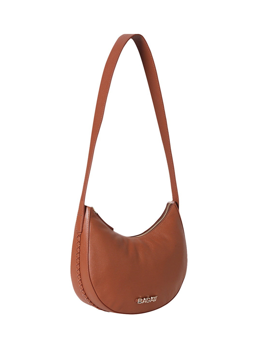 Bretna Brown Leather Weaved Shoulder Bag
