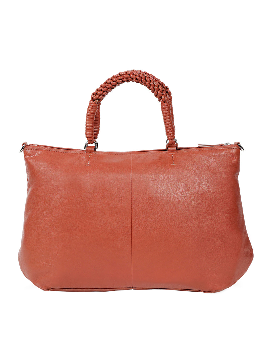 Sparone Light Brown Leather Braided Handle Shoulder Bag