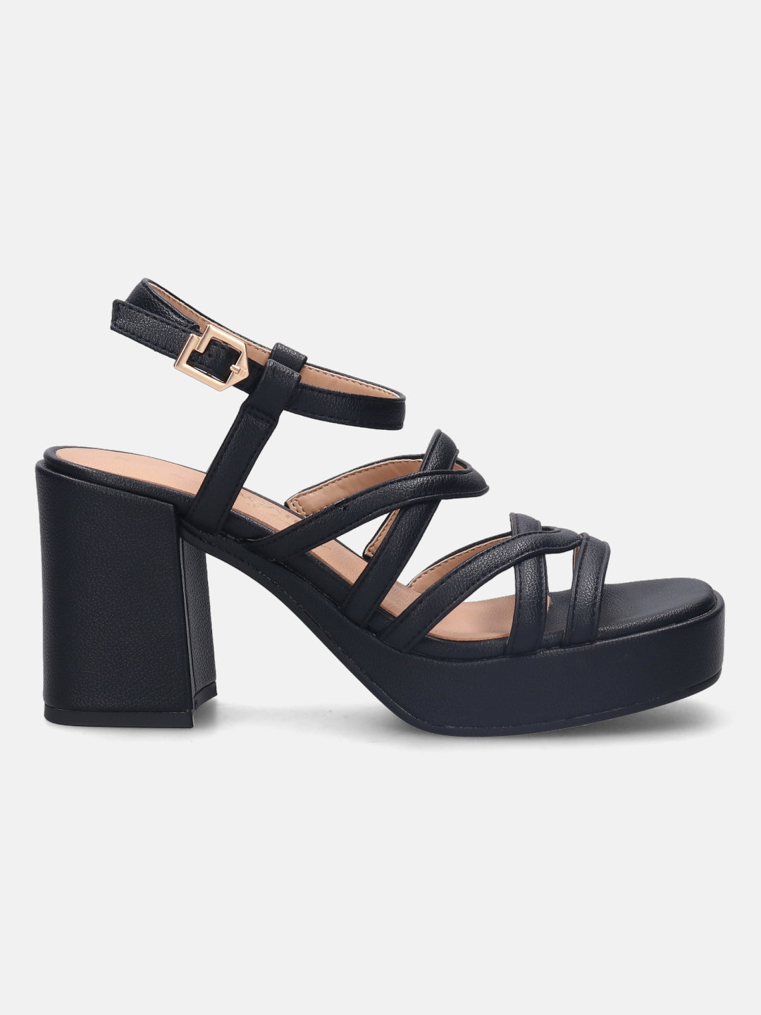 Buy Black Plain Criss Cross Strap Leather Block Heels by Signature Sole  Online at Aza Fashions.