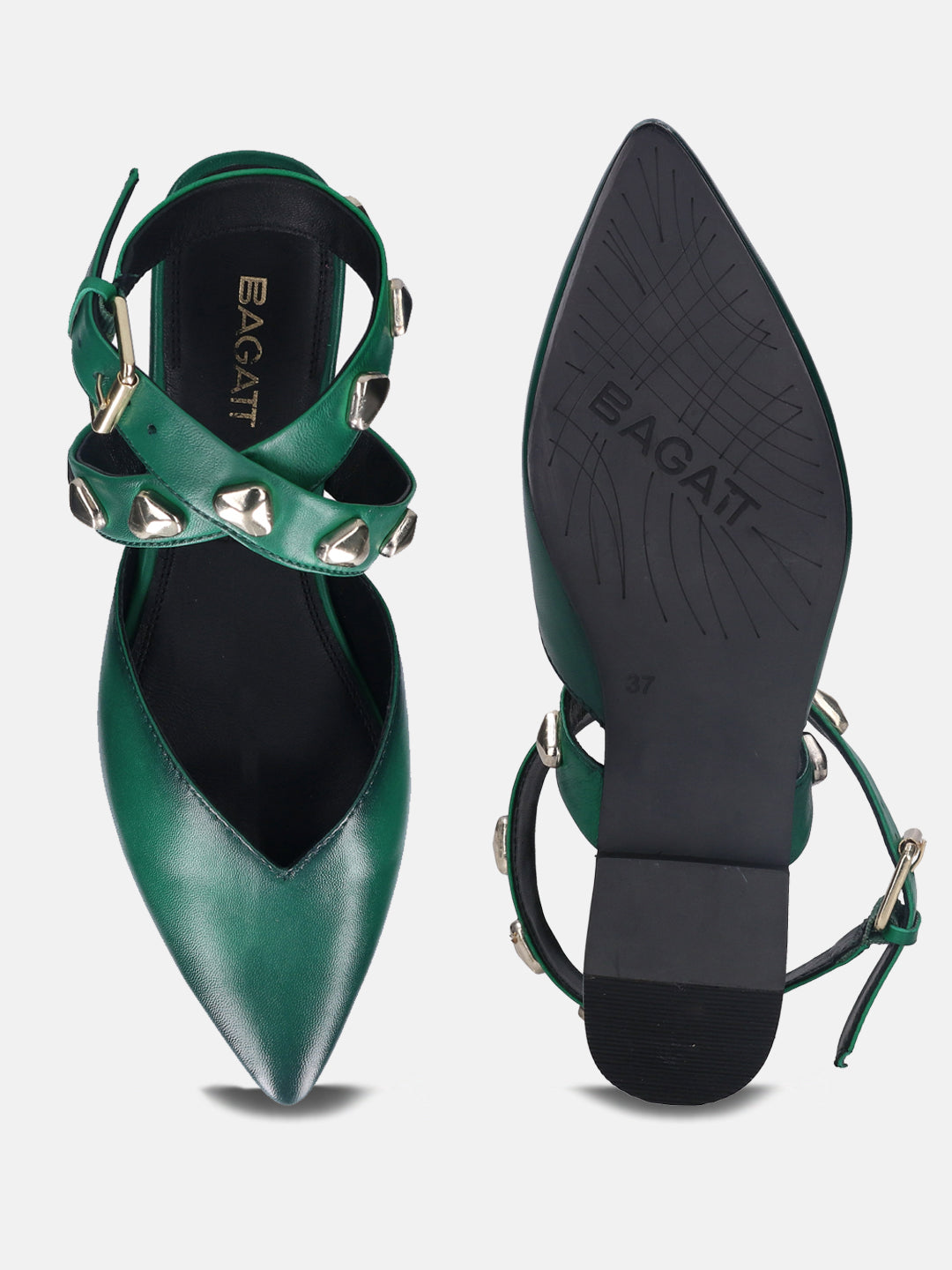 Tabea Dark Green Flat Sandals - BAGATT