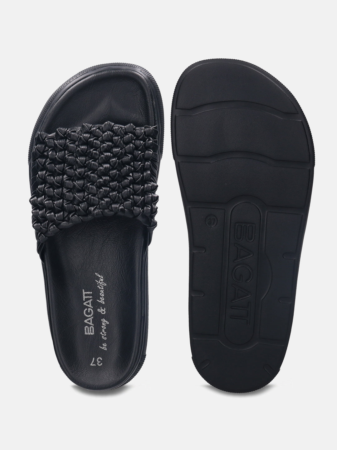 Dalia Black Flatform Sandals - BAGATT