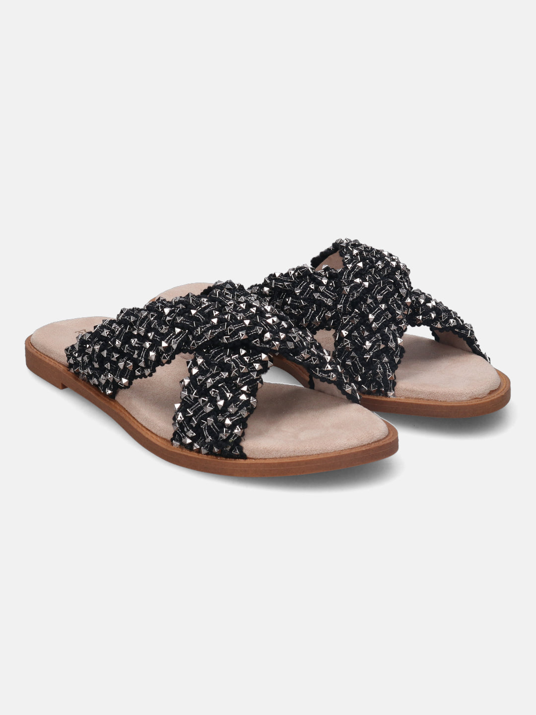 Goldy Black Flat Sandals - BAGATT