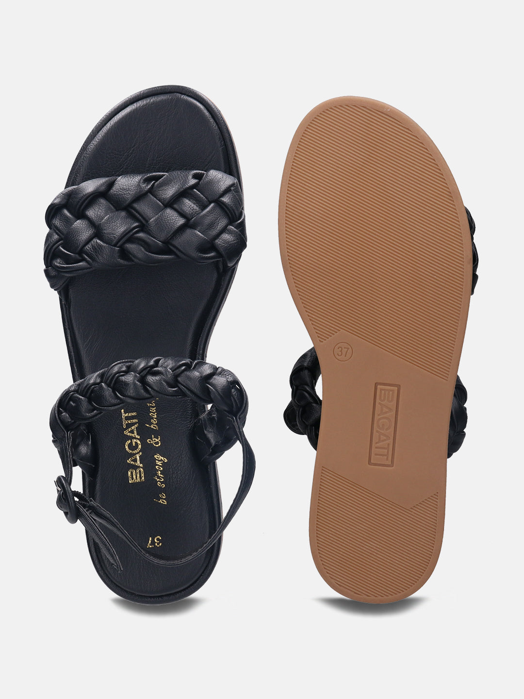 Ravenna Black Flat Sandals - BAGATT