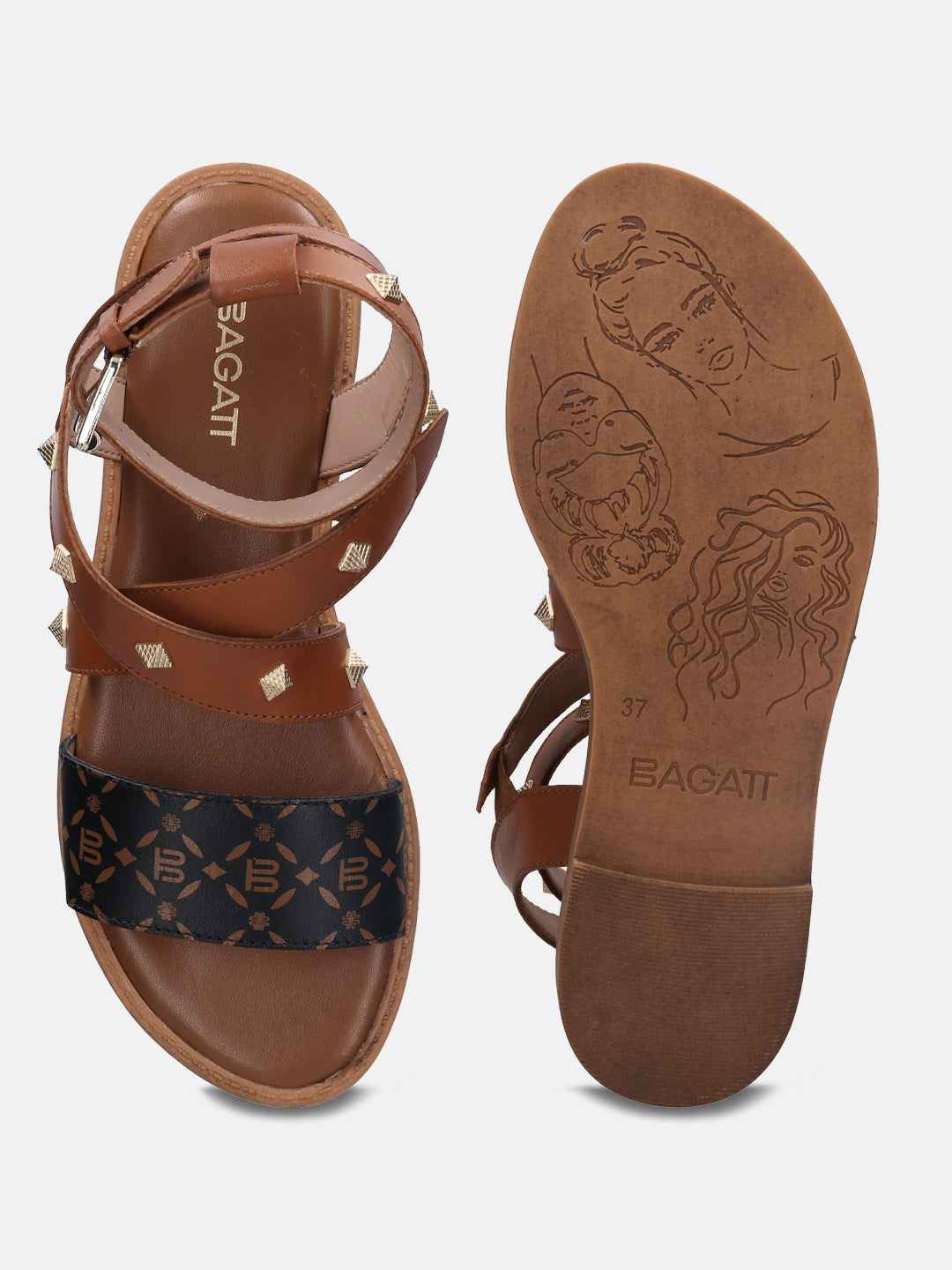 BAGATT Premium Leather White Flat Sandals